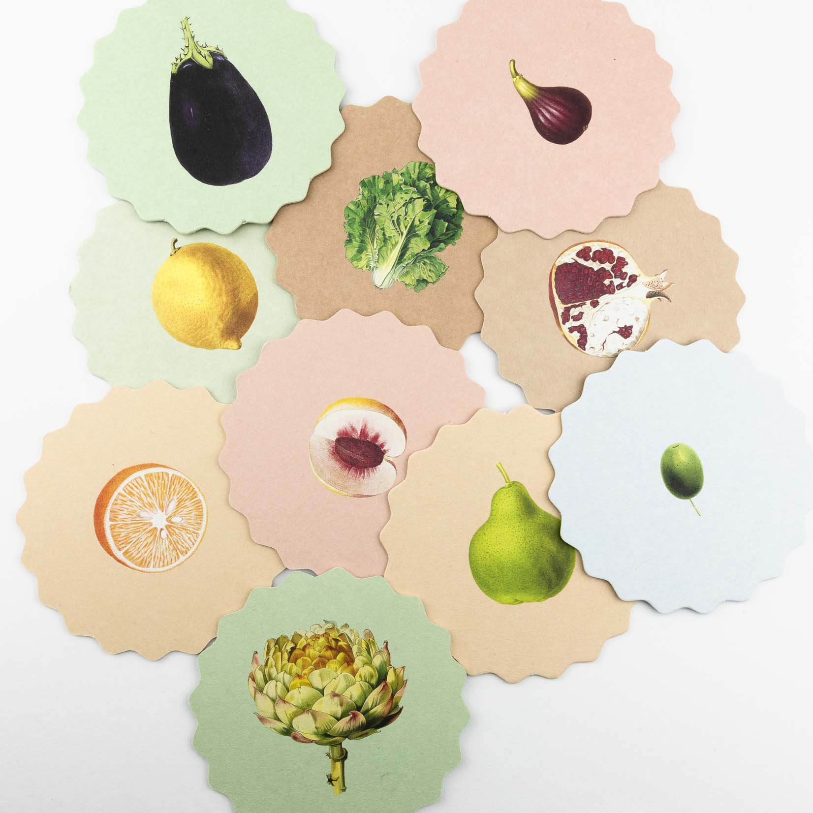 30x40 Untersetzer Ablage Coaster mit verschiedenen Gemüse Obst aus Papier beidseitig bedruckt