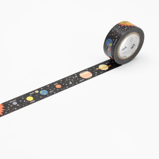 Japanisches Klebeband aus Papier mit verschiedenen Planeten auf schwarzem Untergrundmt masking tape japanisches washi tape Reispapier planet Planeten Weltall Universum