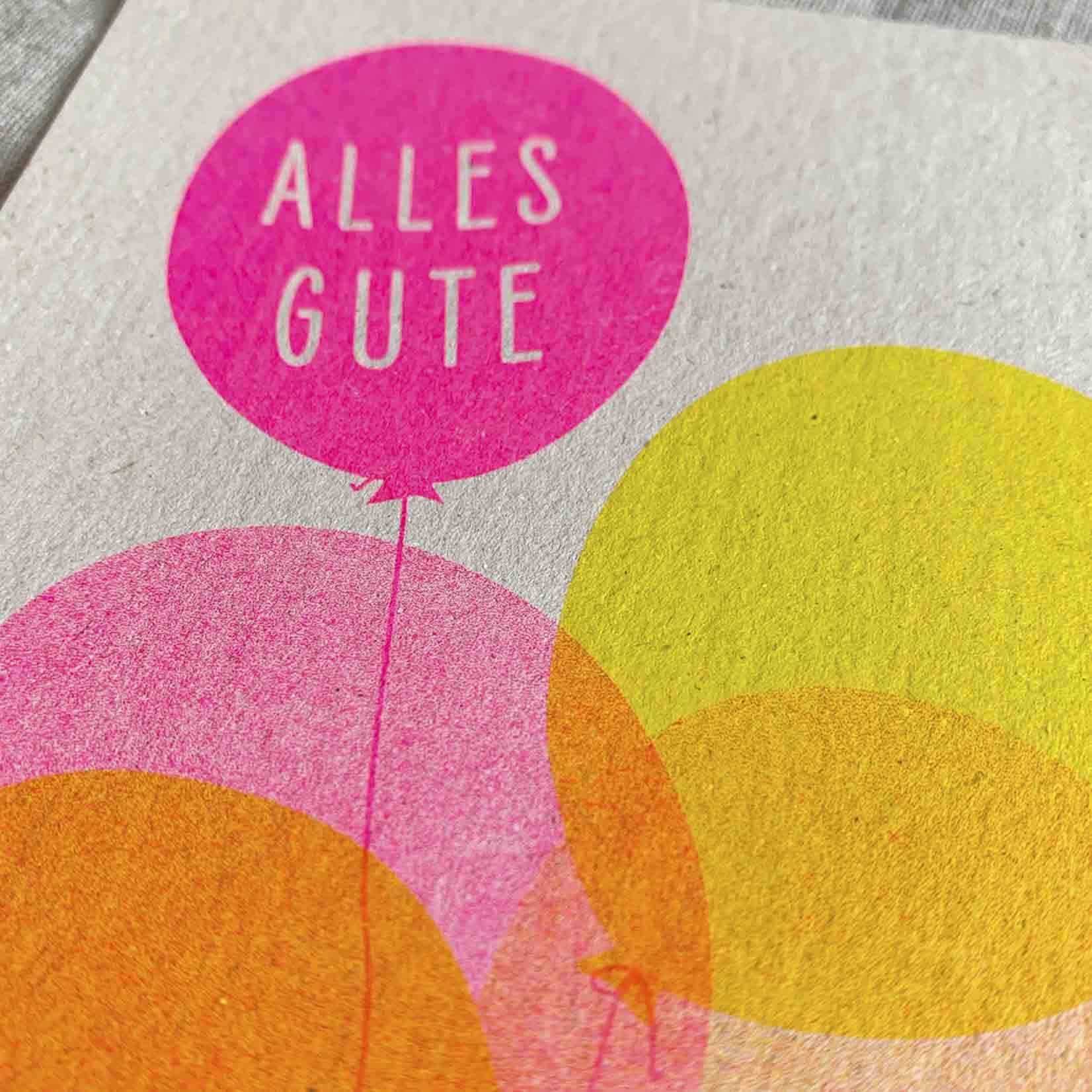 Togethery Karte Postkarte Risographie Riso Druck vegan Fluo Gelb Pink Alles Gute Geburtstag Happy Birthday